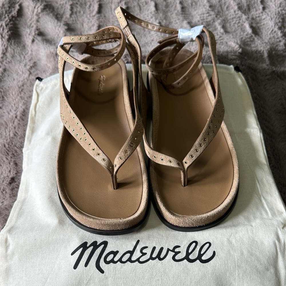 Madewell Tan Suede Ankle-Strap Thong Sandals - Picture 4 of 10